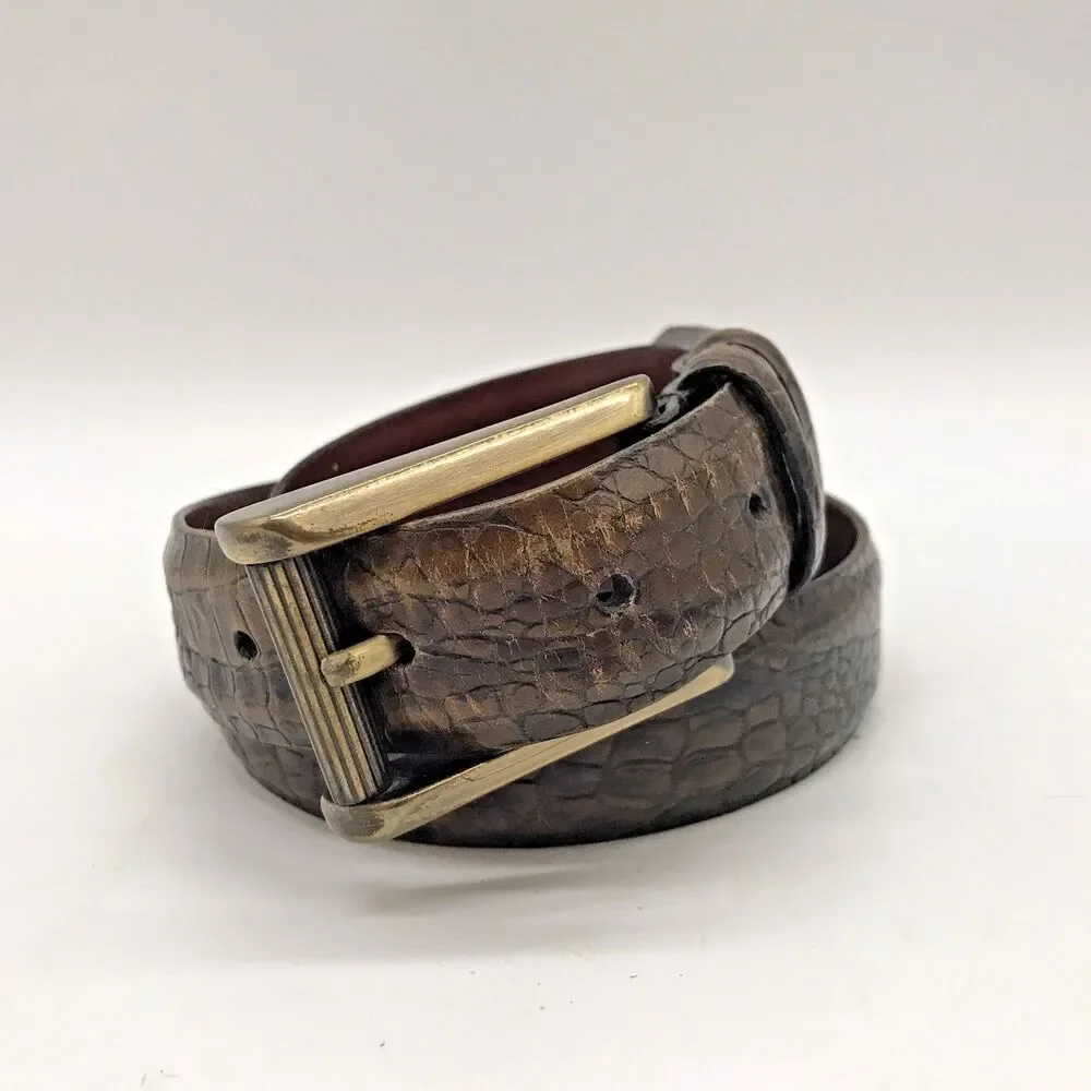 Tulliani Croc Embossed Italian Calfskin Belt Men's 46 Brown Roller Belt 2103 USA